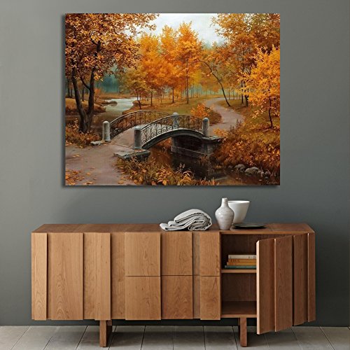 Rihe – Dipinto a olio fai da te “dipingi coi numeri”, con telaio in legno, tema ‘ponte sul fiume e alberi’, stampa su tela da parete, decorazione artistica per la casa - 3