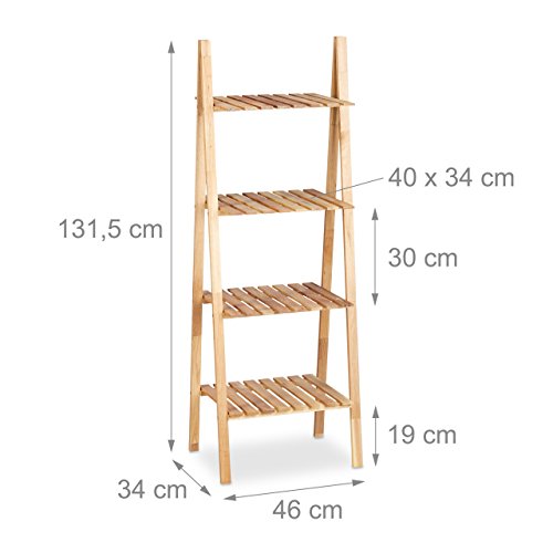 Relaxdays Ladder Rack, libreria in Legno di Noce, mensola da Bagno, Marrone, Altezza x Larghezza x profondità: App. 131 x 46 x 34 cm, Naturale - 3