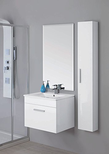 Mobile Bagno sospeso 60 cm bianco rovere chiaro o scuro arredo con colonna abbinata omaggio Mobili con anta - 4