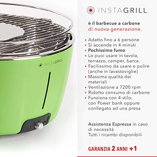 Classe Italy InstaGrill Barbecue Senza Fumo, a Carbone, Portatile, Verde, 36x36x22 cm - 3