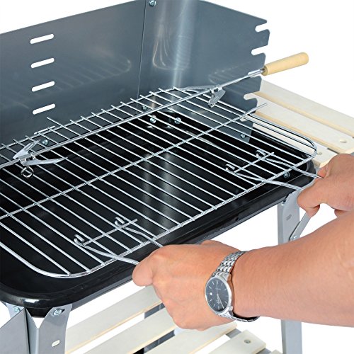 WOLTU CPZ8116sz Griglia a Carbone Barbecue BBQ Carrello Grill con Ruote per Picnic in Balcone Giardino Acciaio Inox + Legno 83x45x87cm - 5