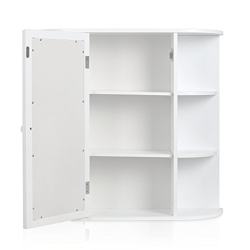 HOMFA Stile Rustico Armadietto Arredo Specchio a Parete, Mobiletto in Legno da Muro, Cremagliera Scaffale Cucina/Bagno e Decoazione Salotto Bianco con Specchio - 3