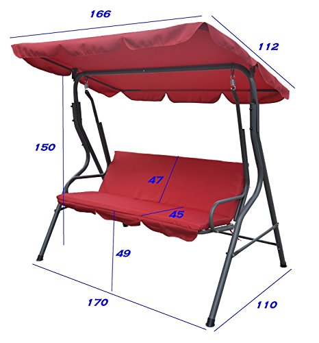 EUROLANDIA® 81314 - Dondolo a 3 posti da Giardino Bordeaux con Struttura Grigia - 2