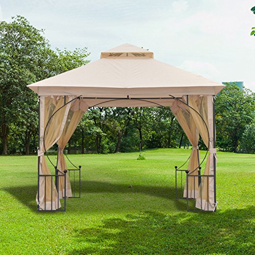 Outsunny Elegante Gazebo da Giardino con Tettuccio Traspirante Metallo e Poliestere 3x3M Beige - 2