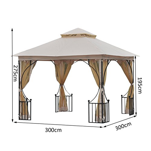 Outsunny Elegante Gazebo da Giardino con Tettuccio Traspirante Metallo e Poliestere 3x3M Beige - 3