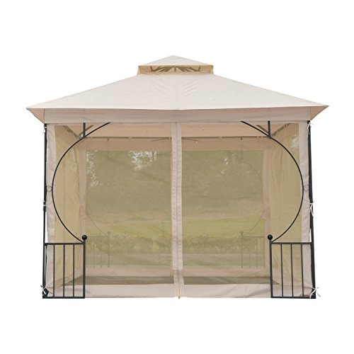 Outsunny Elegante Gazebo da Giardino con Tettuccio Traspirante Metallo e Poliestere 3x3M Beige - 4