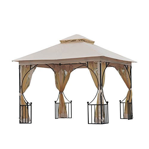 Outsunny Elegante Gazebo da Giardino con Tettuccio Traspirante Metallo e Poliestere 3x3M Beige - 5