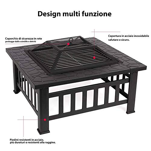 FEMOR 3-IN-1 Braciere da Giardino Acciao Inox Multifunzione Griglia Barbecue COPERTURA IMPERMEABILE Porta Bibite da Giardino Porta Carne BirreOutdoor - 4