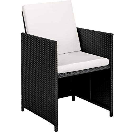 TecTake Set di mobili da giardino poli rattan arredamento set | 6 Sedie + 1 Tavolo + 4 Sgabelli | Involucro protettivo | - disponibile in diversi colori - (Nero | no. 402828) - 4