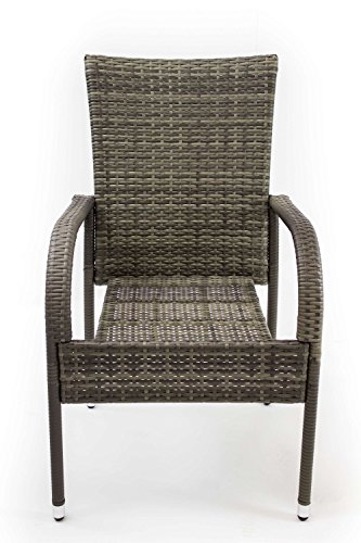 AVANTI TRENDSTORE - Arezzo - Set da giardino in ecorattan grigio, 4 sedie e 1 tavolo con vetro nero, dimensioni LAP: tavolo 150x75x80 cm, sedia: LAP 46x90x62 cm - 2