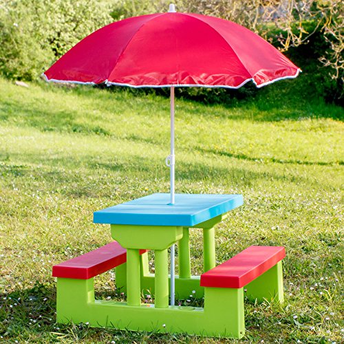 TecTake SET MOBILI DA GIARDINO TAVOLO PER BAMBINI CON PANCHINE INCL. OMBRELLONE - 8