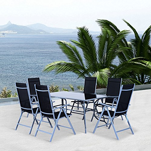 Outsunny Set Mobili da Giardino Tavolo con 6 Sedie Pieghevoli in Alluminio e Tessuto di Textilene - 2