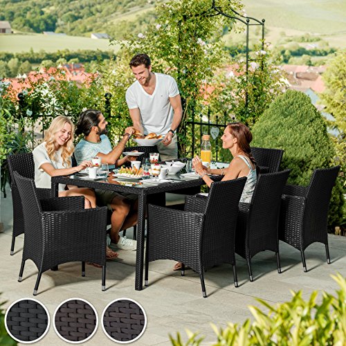 TecTake SET DI MOBILI DA GIARDINO POLI RATTAN ARREDAMENTO SET 8 SEDIE + TAVOLO - disponibile in diversi colori - (Mixed Marrone | no. 402040) - 2