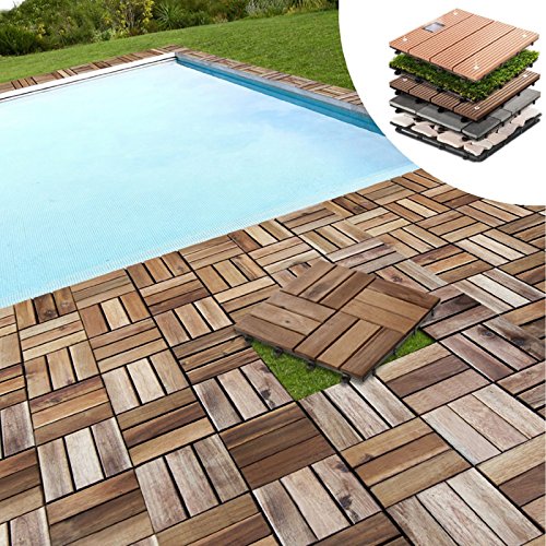 casa pura Pavimento per Esterno ad Incastro | Pavimentazione Giardino | mattonelle | piastrella autobloccante | Legno di Acacia | Set da 11, 30x30cm - (1 m²) | Ranger - 2