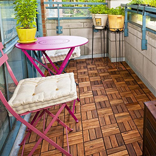 casa pura Pavimento per Esterno ad Incastro | Pavimentazione Giardino | mattonelle | piastrella autobloccante | Legno di Acacia | Set da 11, 30x30cm - (1 m²) | Ranger - 4