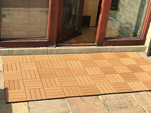 36 piastrelle a incastro per pavimenti, in legno composito – teak a scatto per patio, giardino, balcone, vasca idromassaggio, con pannelli quadrati da 30 cm - 2