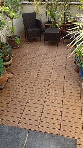 36 piastrelle a incastro per pavimenti, in legno composito – teak a scatto per patio, giardino, balcone, vasca idromassaggio, con pannelli quadrati da 30 cm - 3