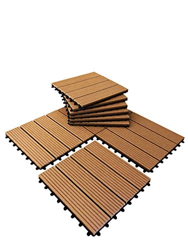 36 piastrelle a incastro per pavimenti, in legno composito – teak a scatto per patio, giardino, balcone, vasca idromassaggio, con pannelli quadrati da 30 cm - 4