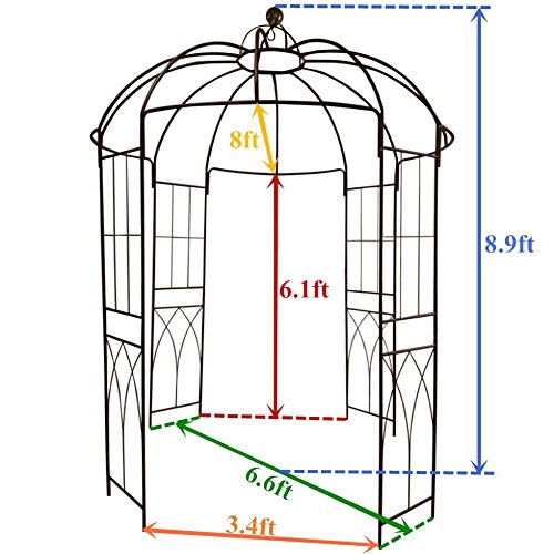 Outour®, gazebo a 4 lati a forma di gabbia per uccelli; traliccio ad arco in ferro battuto; gazebo, supporto per piante - 6