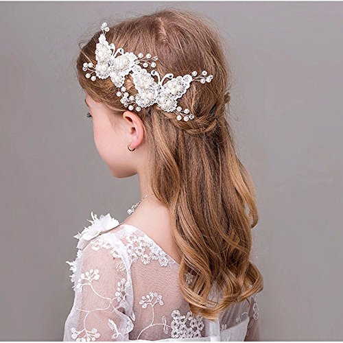 Set di 2 fermagli per capelli a forma di farfalla, da matrimonio, con perle e strass. - 4