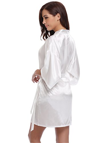 Aibrou Donna Pigiama Kimono, Scollo V Elegante Vestaglia Corta in Raso, Camicia da Notte con Cintura - 5