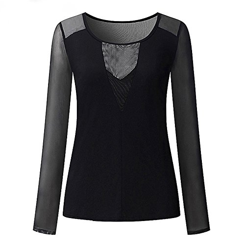 Imixcity Donna Maglie a Manica Lunga Sexy Transparente Blusa Elegante (Nero, Large) - 5