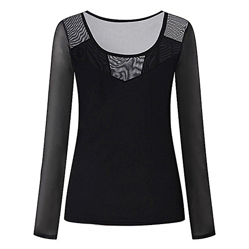 Imixcity Donna Maglie a Manica Lunga Sexy Transparente Blusa Elegante (Nero, Large) - 6