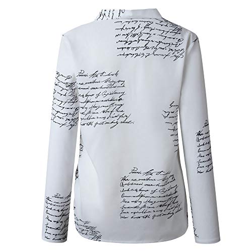 Donna Moda Camicetta，POLPqeD Primavera Estiva Lettere Stampa Tops V Neck Pulsante Maniche Lunghe T-Shirt Casuale Poliestere Sottile Camicie - 5