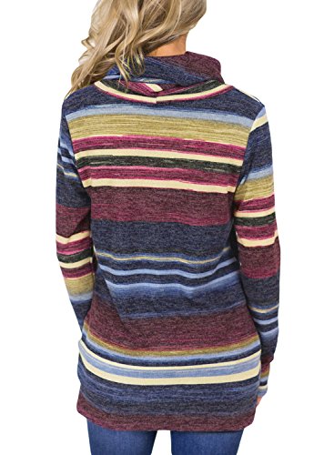 Aleumdr Felpa Donna con Tasche Felpa Donna Invernali a Righe Pullover Donna Collo Alto Tasche Felpe Senza Cappuccio Donna per Autunno Inverno - 3