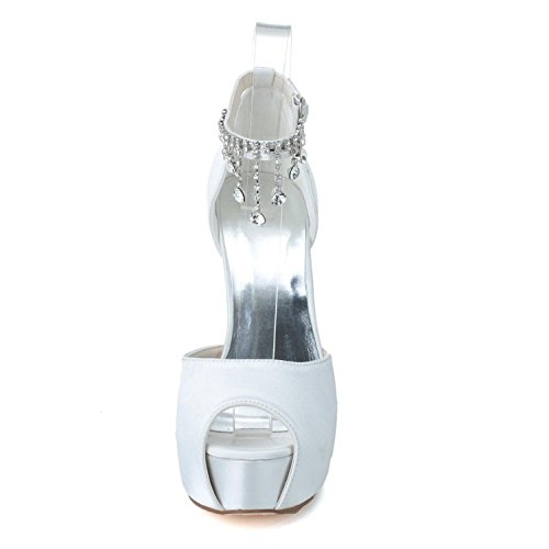 L@YC Scarpe da Sposa Donna PL-3128-21 Scarpe da Sposa in Raso con Plateau E Strass con Pendenti in Seta, White, 38 - 3