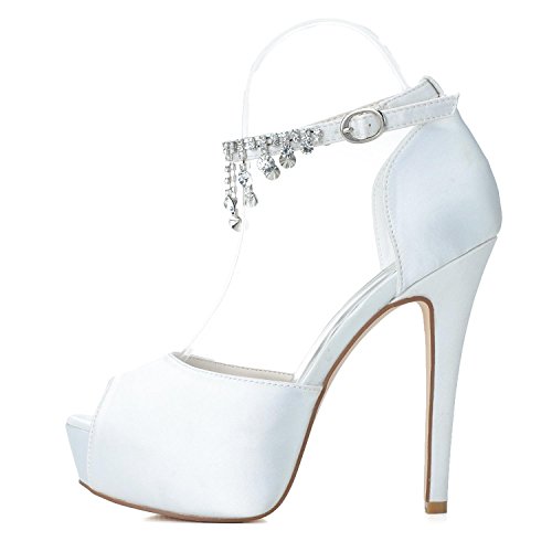 L@YC Scarpe da Sposa Donna PL-3128-21 Scarpe da Sposa in Raso con Plateau E Strass con Pendenti in Seta, White, 38 - 4