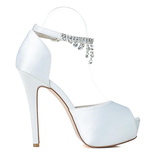 L@YC Scarpe da Sposa Donna PL-3128-21 Scarpe da Sposa in Raso con Plateau E Strass con Pendenti in Seta, White, 38 - 6