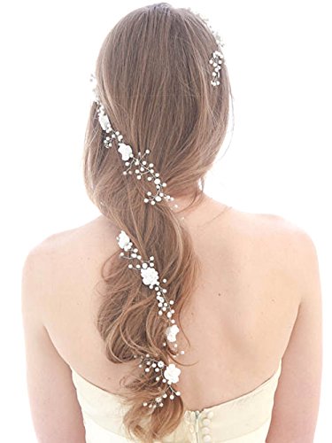 Handcess, fascia per capelli da matrimonio, argentata con strass, per sposa e damigelle – 100 cm - 3