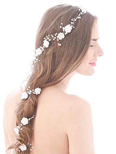 Handcess, fascia per capelli da matrimonio, argentata con strass, per sposa e damigelle – 100 cm - 5