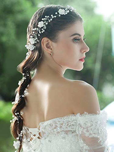 Handcess, fascia per capelli da matrimonio, argentata con strass, per sposa e damigelle – 100 cm - 9