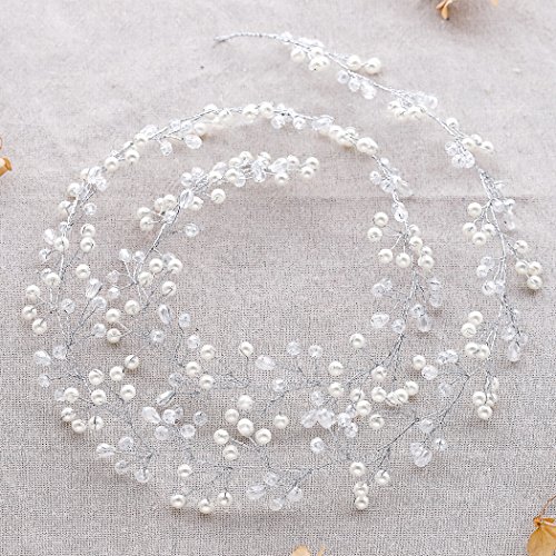 Catena testa Aukmla per sposa - Accessori matrimonio con strass di cristallo per donne e ragazze (colore argento) - 2