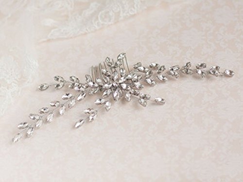 Aukmla -  Pettinino/fermaglio da sposa con perline, attraente accessorio per capelli per spose e damigelle (colore argento) - 4