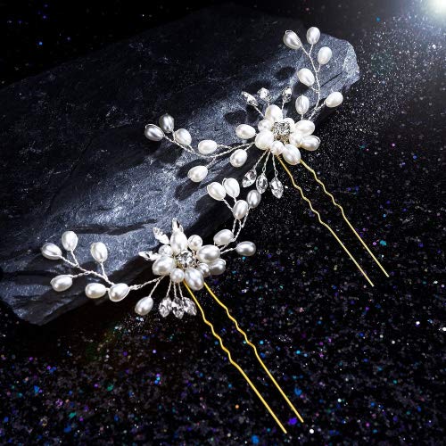 4 Pezzi Argento Forcina per Capelli da Sposa Set e Perla Strass Clip Capelli Gioielli Accessori per Donne e Ragazze - 3