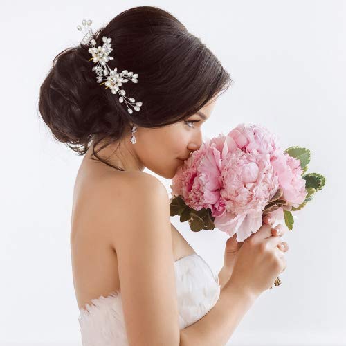 4 Pezzi Argento Forcina per Capelli da Sposa Set e Perla Strass Clip Capelli Gioielli Accessori per Donne e Ragazze - 6