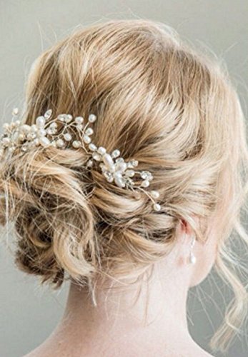 Forcina per capelli XL, tiara, perle di strass per capelli, per matrimonio, comunione, battesimo, - 2