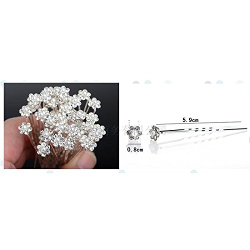 Miaoo 40PCS cristallo STRASS e perle fiore forcine per capelli perfetto accessorio per tutti i giorni - 2