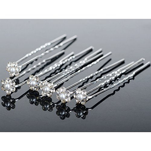 Miaoo 40PCS cristallo STRASS e perle fiore forcine per capelli perfetto accessorio per tutti i giorni - 3