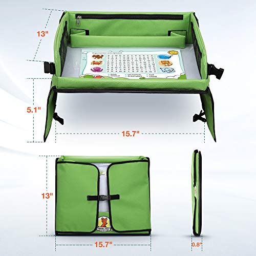 Vassoio di viaggio per auto da toddler, Lenbest Travel Snack e Play Tray da viaggio, support per bambini - auto, vassoio, passeggino (verde) - Può disegnare sulla parte superiore - 7