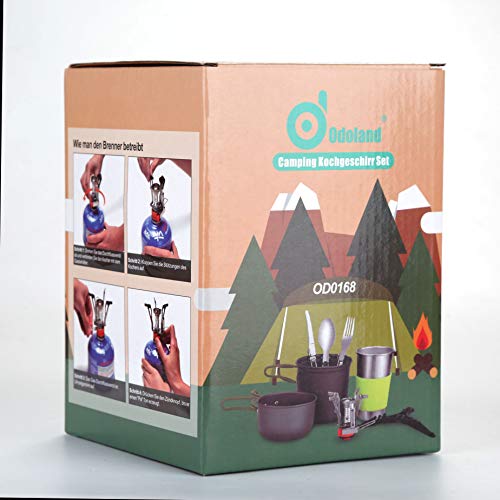 Odoland 11pezzi Kit Campeggio per Cucinare, Leggero Portatile Pentole Set, Grande per Backpacking, Escursione di Campeggio Esterna e Picnic (11pezzi) - 7