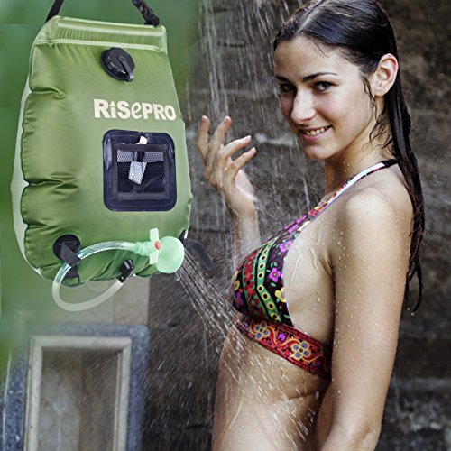 Borsa per doccia solare, Risepro®, 20 l, borsa da campeggio per doccia con acqua calda ad una temperatura di 45 C; soffione rimovibile, flessibile, on/off adatto per campeggio, scalate - 6