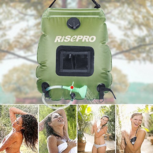 Borsa per doccia solare, Risepro®, 20 l, borsa da campeggio per doccia con acqua calda ad una temperatura di 45 C; soffione rimovibile, flessibile, on/off adatto per campeggio, scalate - 7