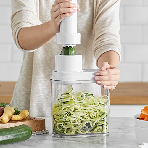 Affettaverdure elettrica a spirale 100 W con pratico contenitore inclusi 4 inserti di taglio in acciaio inox per tagliare frutta e verdura a forma di pasta, Affetatrice a spirale - 5