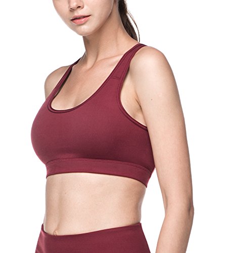 LAPASA Donna Reggiseno Sportivo Con Imbottitura Rimovibile Senza Ferretto-Traspirante Con Inserto in Mesh Sports Bra Push up Per Palestra Allenamento L28 (M/ Seno 85-90cm(3A 3B 3C 3D), Bordeaux) - 2