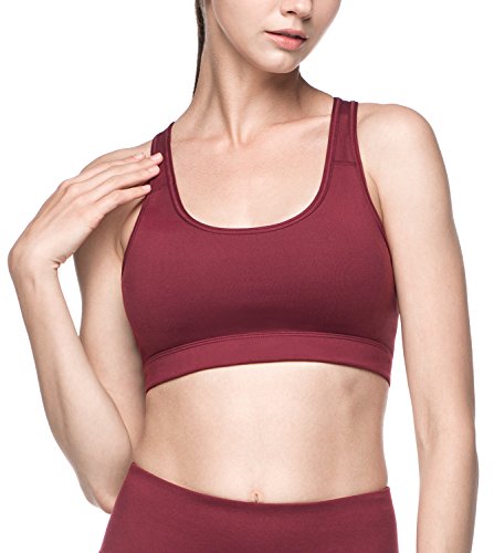 LAPASA Donna Reggiseno Sportivo Con Imbottitura Rimovibile Senza Ferretto-Traspirante Con Inserto in Mesh Sports Bra Push up Per Palestra Allenamento L28 (M/ Seno 85-90cm(3A 3B 3C 3D), Bordeaux) - 3