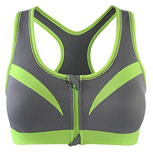 Aogolouk Reggiseno sportivo da donna Cerniera cinghie larghe imbottite Reggiseno Yoga Supporto ad alto impatto Push Up Flex per Pilates Fitness Esercizio Corsa (Verde, S) - 2